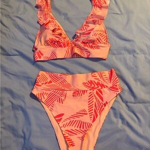 Orange and Red Ruffle Bikini Set
